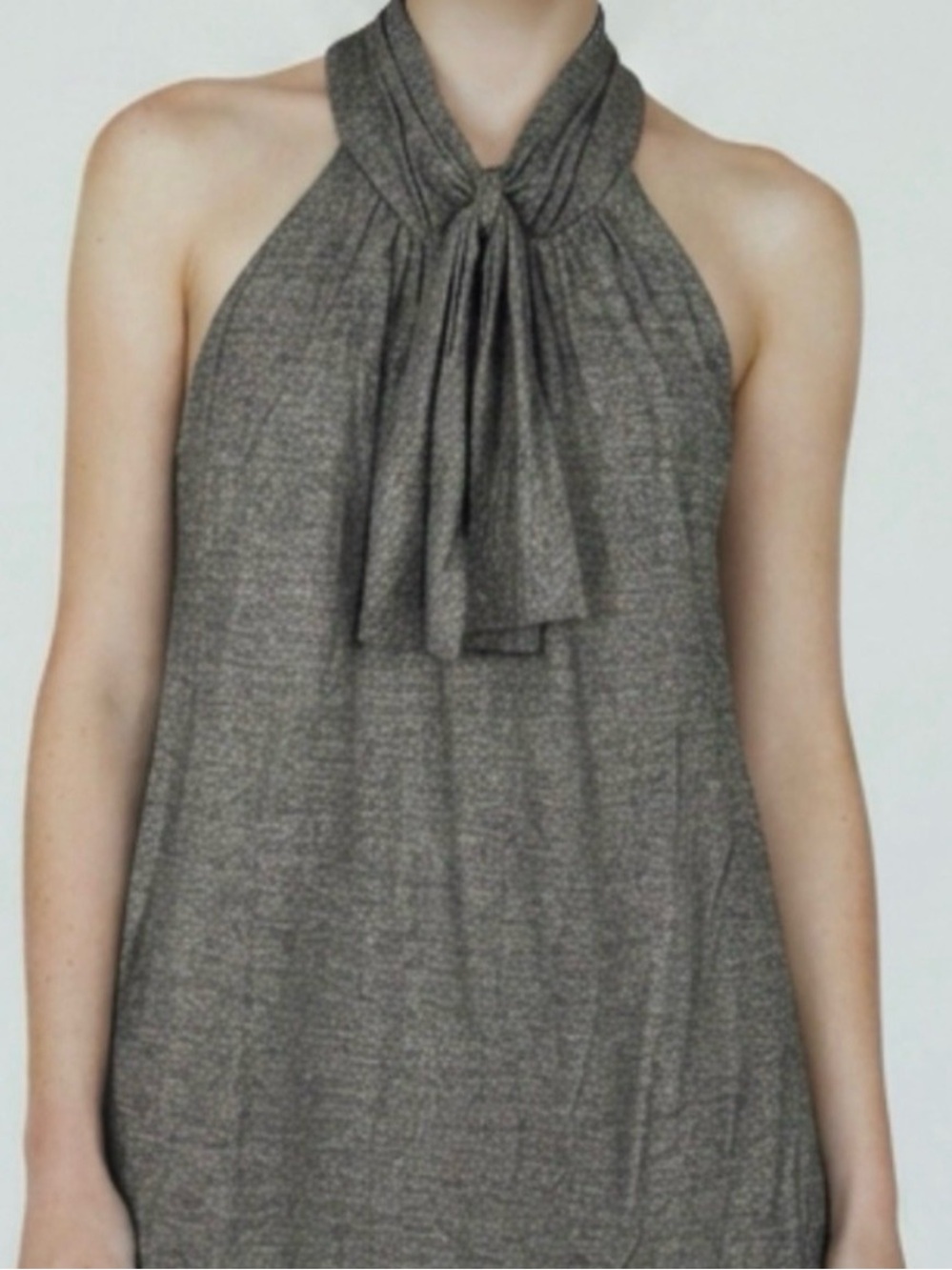 TIBI Grey Heather Tie-Neck Sleeveless Wool Blend Top S NWT